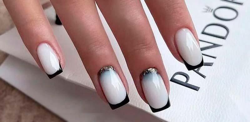 Дизайн ногтей френч белый с черным (47 фото)