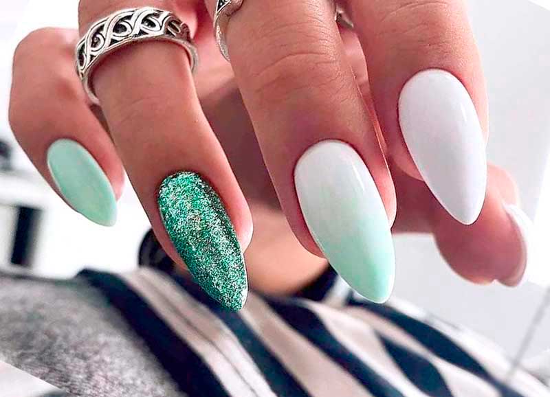 зеленые ногти с белым
