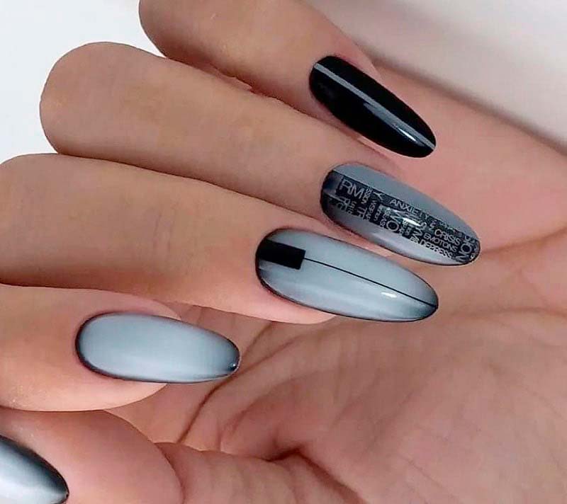 Бело черный дизайн ногтей