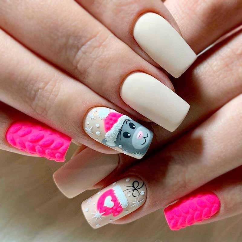 яркий розовый дизайн на ногти